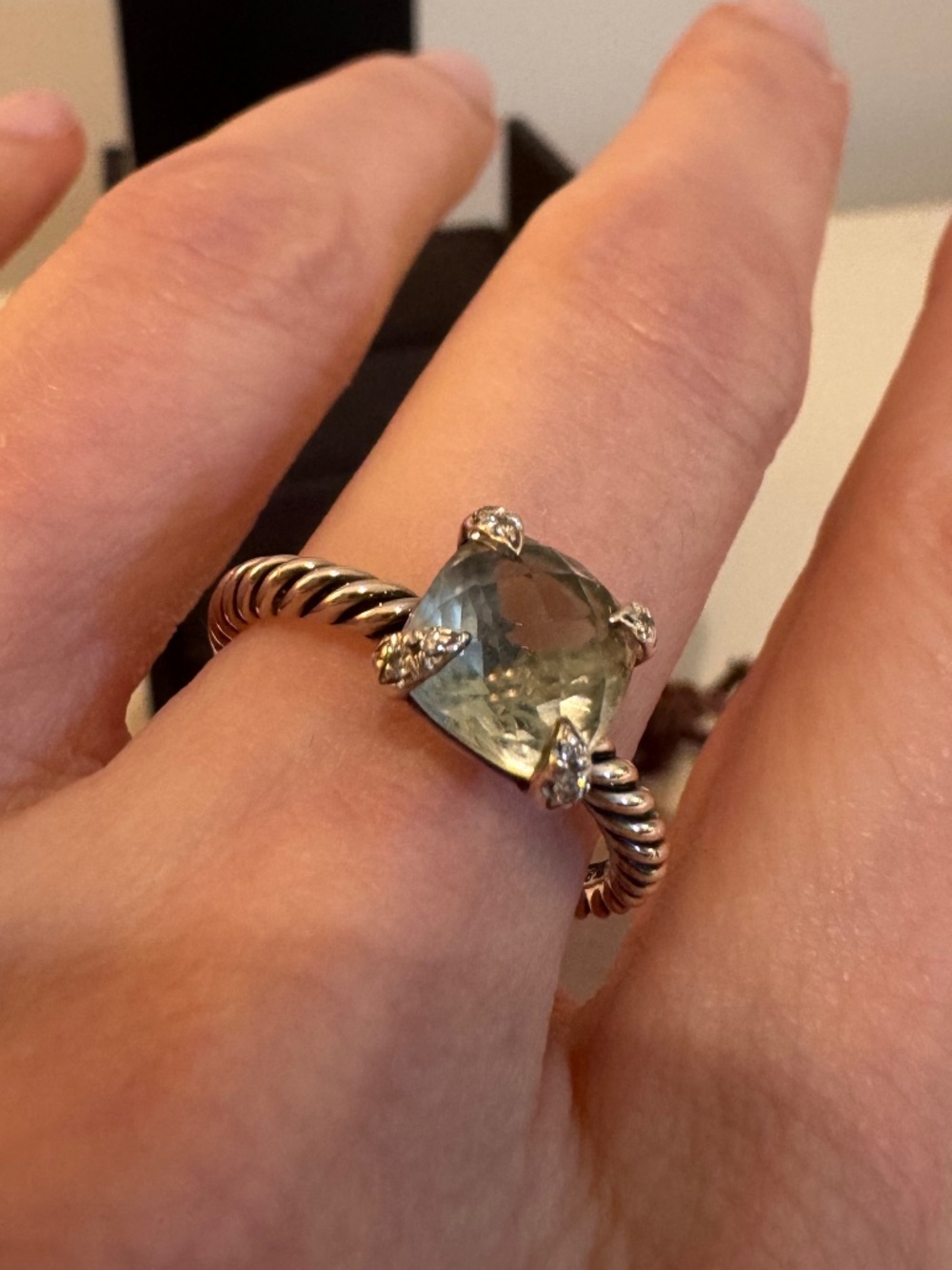 DAVID YURMAN CHATELAINE RING Sterling Silver with Prasiolite and Diamonds, 8mm